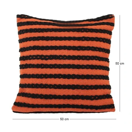 BROWN WITH BLACK STRIPES COTTON FABRIC FILLED CUSHION 50X50CM