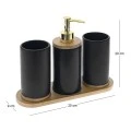 BLACK CERAMIC BATHROOM ACCESORIES SET  3 PCS WITH BAMBOO TRAY 25Χ9Χ20CM