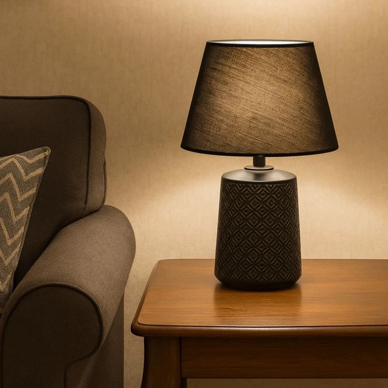 BLACK CERAMIC LAMP WITH BLACK HAT 60CM