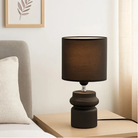 BLACK CERAMIC STRIPED LAMP WITH BLACK HAT D13X26.5CM