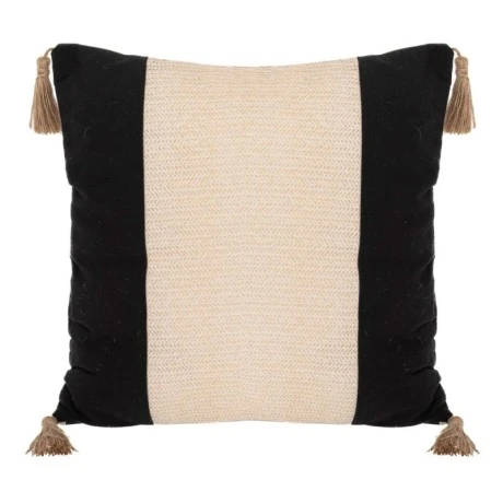 BLACK CRΘME FABRIC PILLOW WITH TASSELS  43X43CM