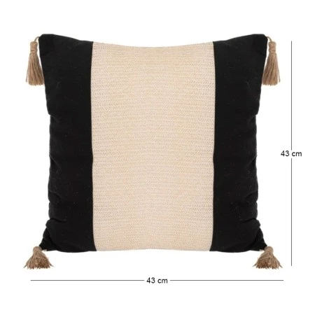 BLACK CRΘME FABRIC PILLOW WITH TASSELS  43X43CM