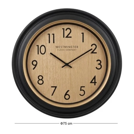 PLASTIC WALL CLOCK IN BLACK BEIGE COLOR D75X6CM