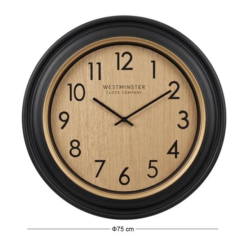 PLASTIC WALL CLOCK IN BLACK BEIGE COLOR D75X6CM