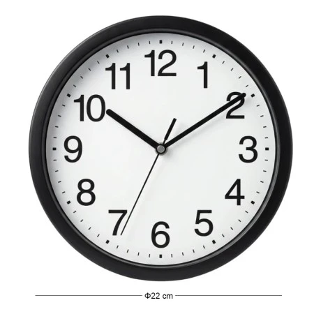 PLASTIC WALL CLOCK IN BLACK COLOR D22X4CM
