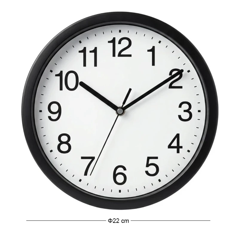 PLASTIC WALL CLOCK IN BLACK COLOR D22X4CM
