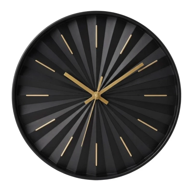 PLASTIC WALL CLOCK IN BLACK COLOR WITH GOLD DETAILS D30,5X4CM
