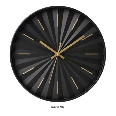 PLASTIC WALL CLOCK IN BLACK COLOR WITH GOLD DETAILS D30,5X4CM