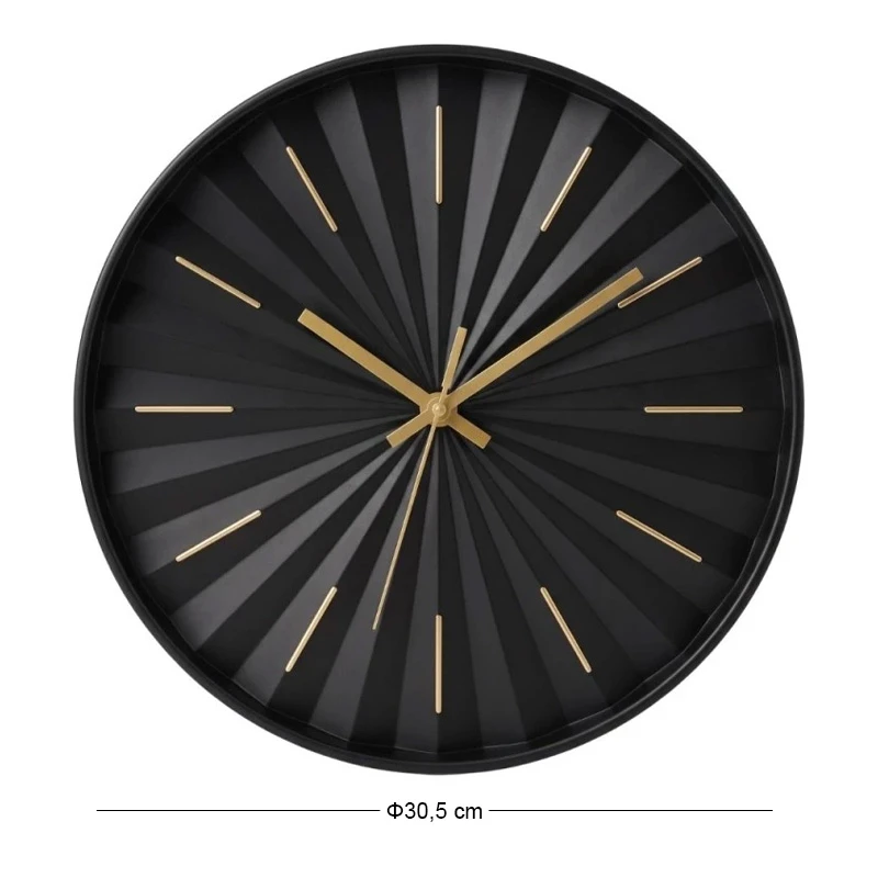 PLASTIC WALL CLOCK IN BLACK COLOR WITH GOLD DETAILS D30,5X4CM