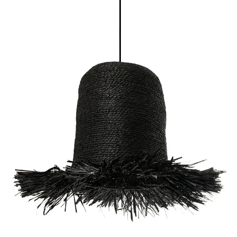 DECO BLACK SEAGRASSANDRAFFIA WEAVED CEILING LIGHT D40x47CM