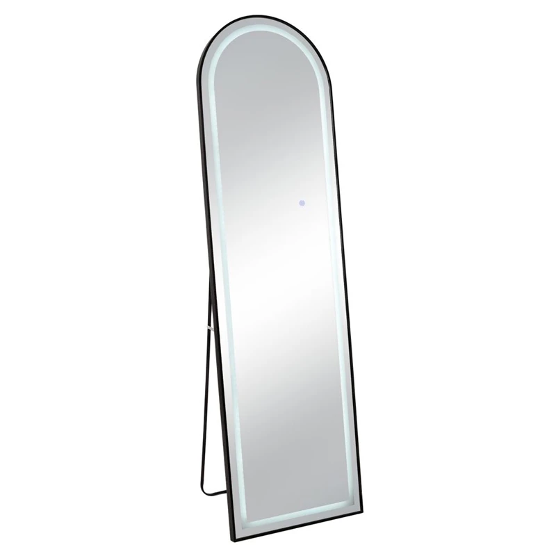 BLACK METAL FLOOR MIRROR WITH TOUCH SCREEN LED LIGHT D50X170