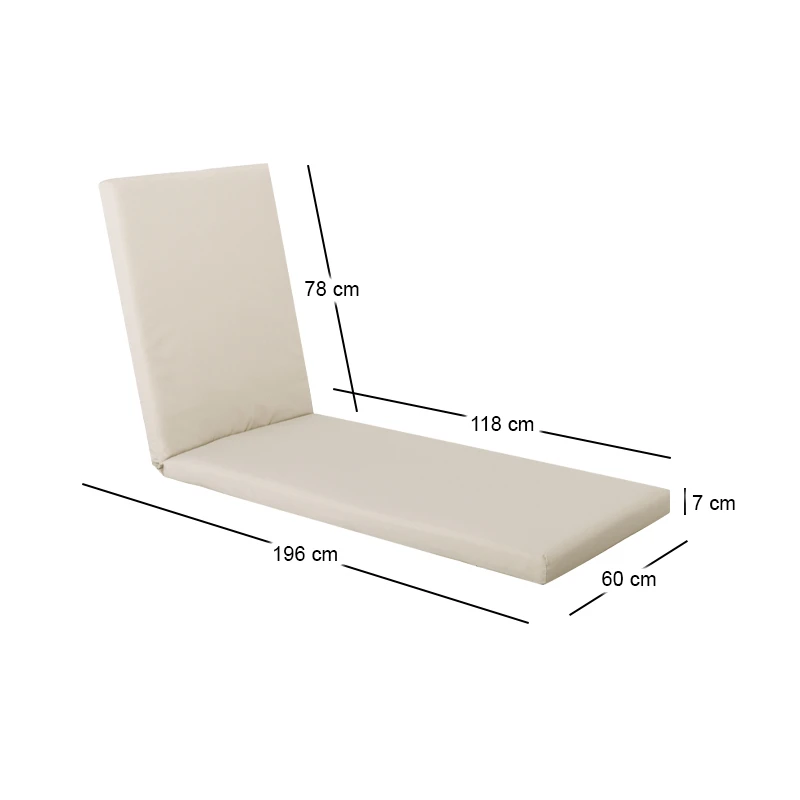 SUNLOUNGER Cushion Ecru Fabric (Water Repellent) 196x60/7 Velcro