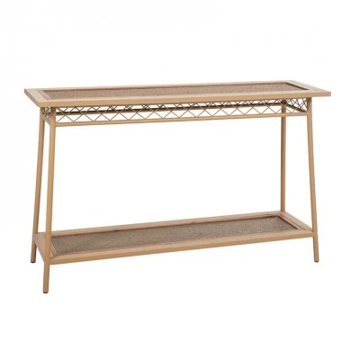 METALLIC CREM CONSOLE W WOODEN SURFACE 120x35x75CM