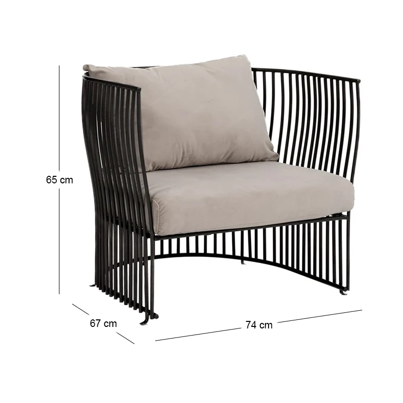 METAL BLACK ARMCHAIR WITH WHITE PILLOW 74Χ67Χ65CM.