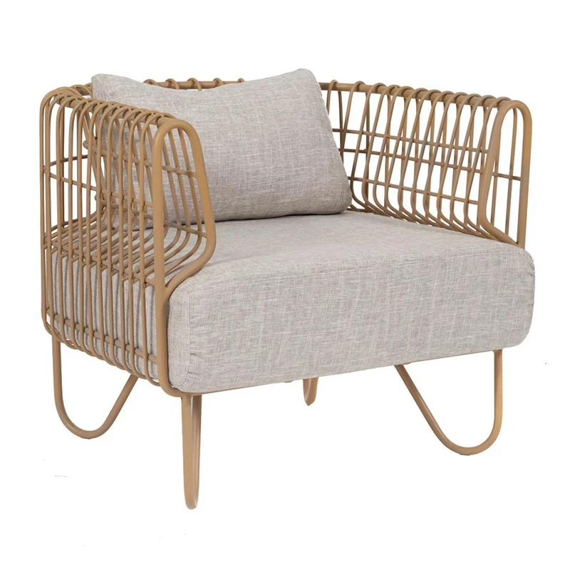CREAM METAL ARMCHAIR WITH WHITE PILLOWS 76Χ66Χ65CM