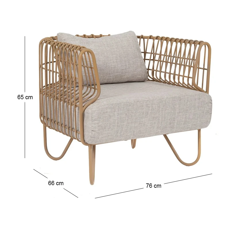 CREAM METAL ARMCHAIR WITH WHITE PILLOWS 76Χ66Χ65CM