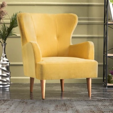 Karina Megapap velvet armchair in yellow color 69x60x88cm.