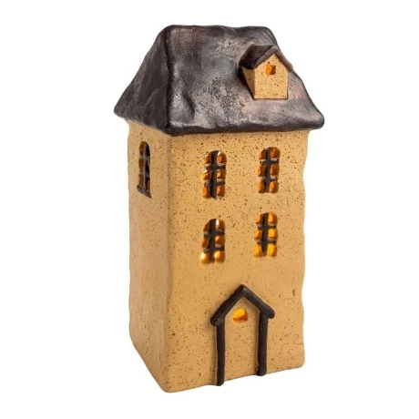 CREAM POLYRESIN ILLUMINATED HOUSE DΙCOR WITH BLACK ROOF 9,5X8,5X19,5CM