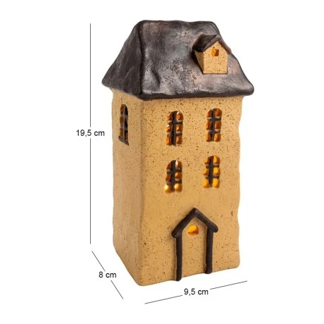 CREAM POLYRESIN ILLUMINATED HOUSE DΙCOR WITH BLACK ROOF 9,5X8,5X19,5CM