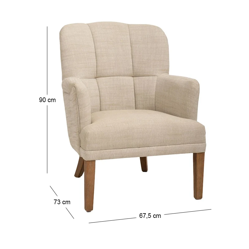BEIGE FABRIC ARMCHAIR WITH WOODEN OAK LEGS 67,5X73X91,5CM