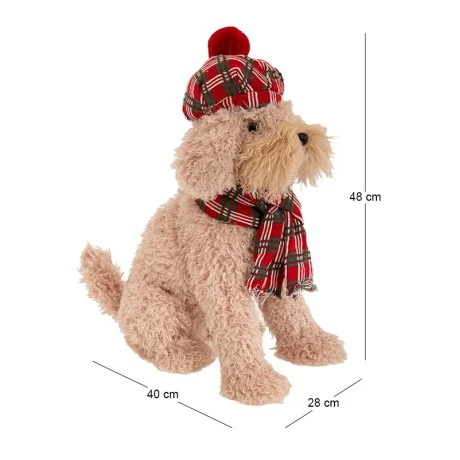 XMAS BEIGE SITTING DOG WEARING PLAID HAT AND SCARF 40X28X48CM