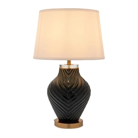 BLACK TABLE LAMP WITH WHITE FABRIC SHADE AND GOLD BASE 60CM