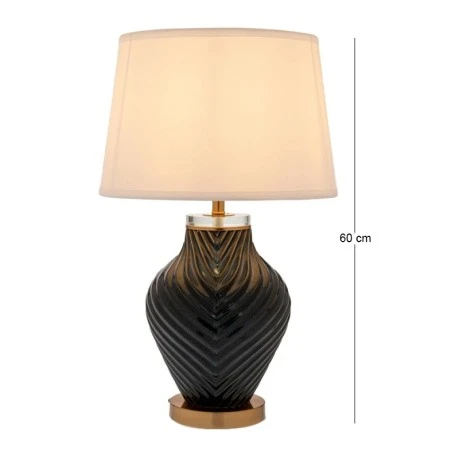 BLACK TABLE LAMP WITH WHITE FABRIC SHADE AND GOLD BASE 60CM