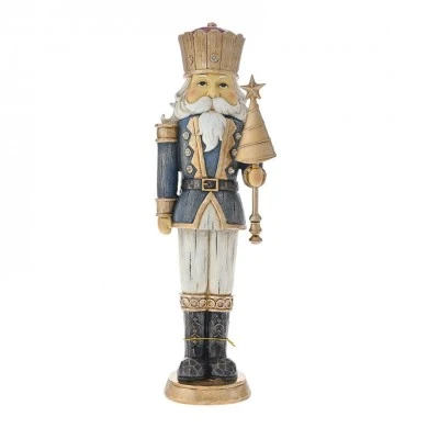 XMAS BLUE WHITE POLYRESIN NUTCRACKER WITH LED LIGHT 15X11X47CM
