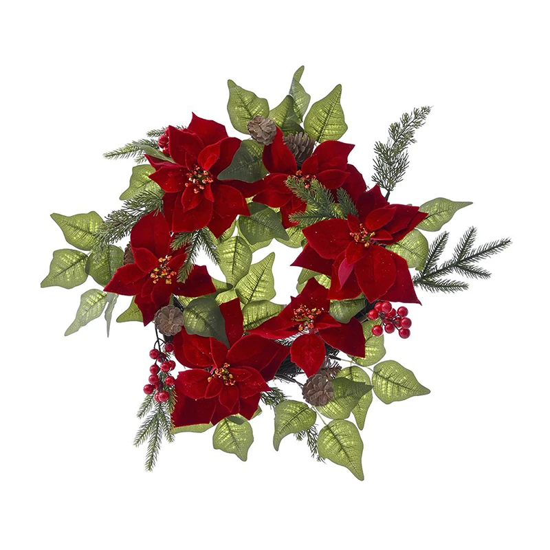 XMAS BURGUNDY POINSETIA WREATH 60CM