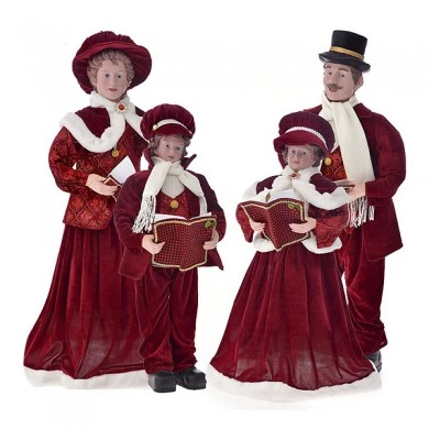 BURGUNDY VELVET CHRISTMAS CAROLING FAMILY SET 4 PCS 75-95CM