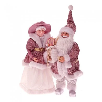 BURGUNDY VELVET MR. AND MRS SANTA SET 2 65CM
