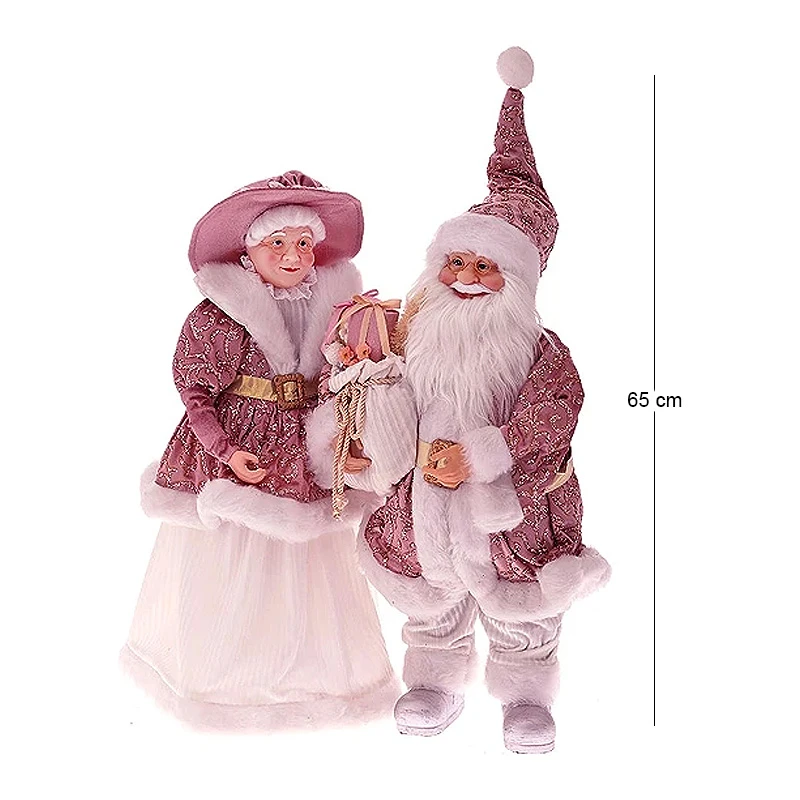 BURGUNDY VELVET MR. AND MRS SANTA SET 2 65CM