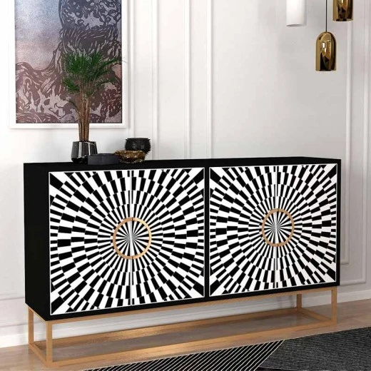Μπουφές Gradel Megapap χρώμα μαύρο - ασπρόμαυρο 150x35x83,6εκ.