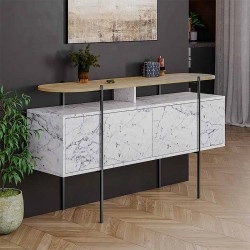 Μπουφές Hanley Megapap χρώμα λευκό εφέ μαρμάρου 150x38x86,2εκ.
