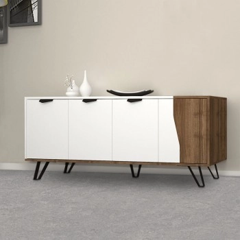 Μπουφές Jasmine Megapap χρώμα λευκό - καρυδί 160x45x78εκ.
