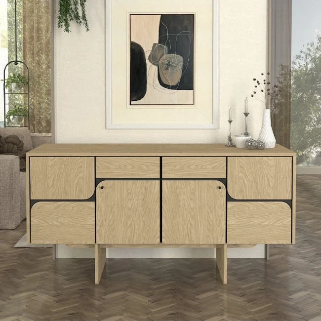 Lava Megapap melamine console in rota oak - anthracite color 150x44.6x76cm.