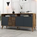 Milan Megapap melamine buffet in walnut - anthracite color 180x35x78,6cm.