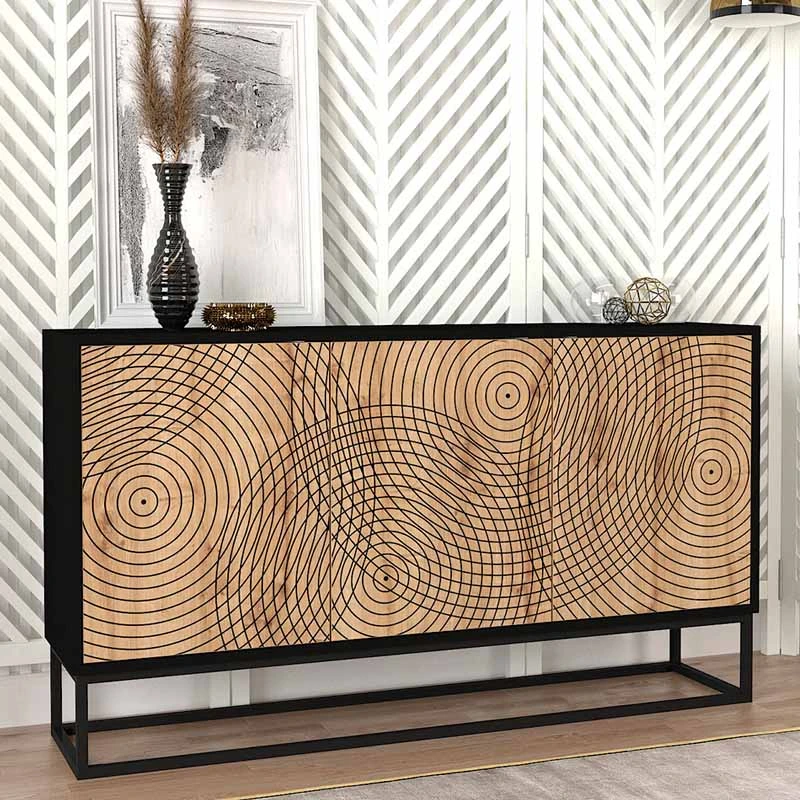 Themis Megapap melamine buffet in black - sapphire oak color 150x35x83,6cm.