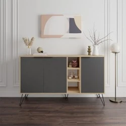 Clara Megapap melamine buffet in oak-anthracite color 142x35,6x83cm.