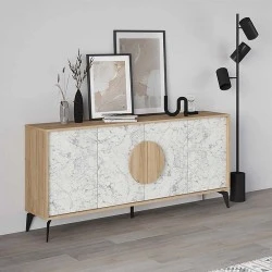 Gora Megapap melamine buffet in oak - white marble effect color 180x35,6x82cm.