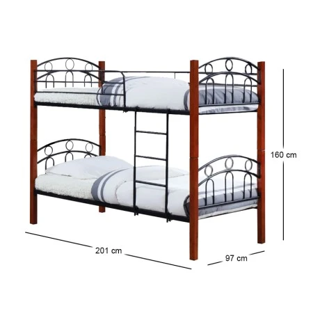 NORTON Double Deck Bed 90x190 Metal Black/Wood Walnut