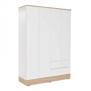 Base Megapap four-door wardrobe in white - sonoma color 137x52x198cm.