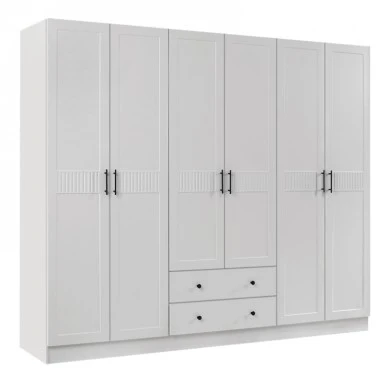 Ντουλάπα ρούχων Jenna Megapap εξάφυλλη με συρτάρια χρώμα λευκό 210x50x182εκ.