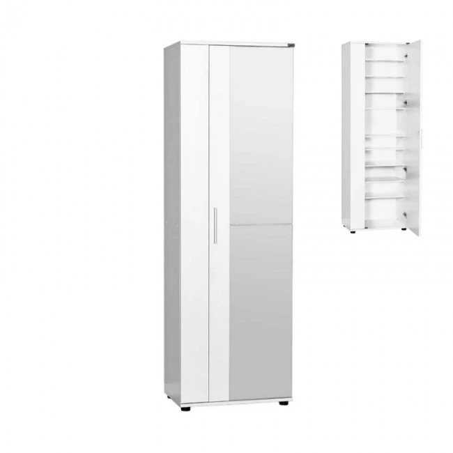 Porto Megapap single-leaf wardrobe with mirror - shoe rack of 30 pairs in white 60x36x187cm.