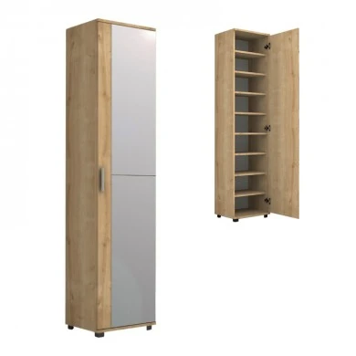 Visla Megapap single-door wardrobe - shoe rack of 20 pairs with mirror in concrete oak color 45x36x187cm.