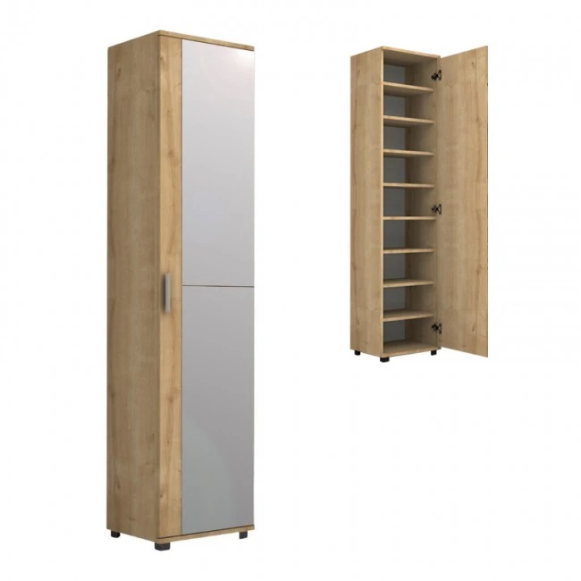 Visla Megapap single-door wardrobe - shoe rack of 20 pairs with mirror in concrete oak color 45x36x187cm.