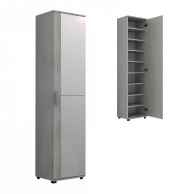 Visla Megapap single-door wardrobe - shoe rack of 20 pairs with mirror in concrete grey color 45x36x187cm.