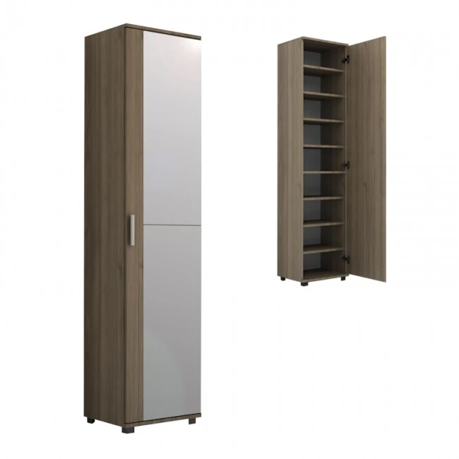 Visla Megapap single-door wardrobe - shoe rack of 20 pairs with mirror in concrete walnut color 45x36x187cm.
