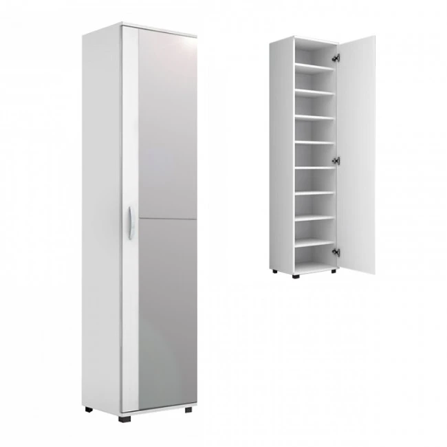 Ντουλάπα ρούχων - παπουτσοθήκη Visla Megapap μονόφυλλη με καθρέπτη χρώμα λευκό 45x36x187εκ.