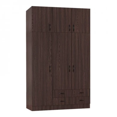 Ντουλάπα ρούχων Regina Megapap τρίφυλλη με πατάρι και συρτάρια χρώμα wenge 150x60x240εκ.